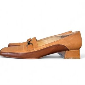 Via Spiga Two-Tone Brown/Tan Leather Loafers with Metal Bit